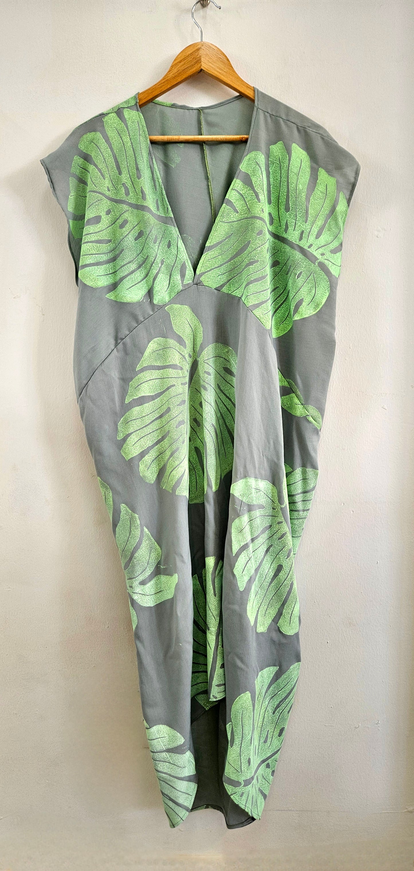 Lime Monstera Handprinted Kaftan